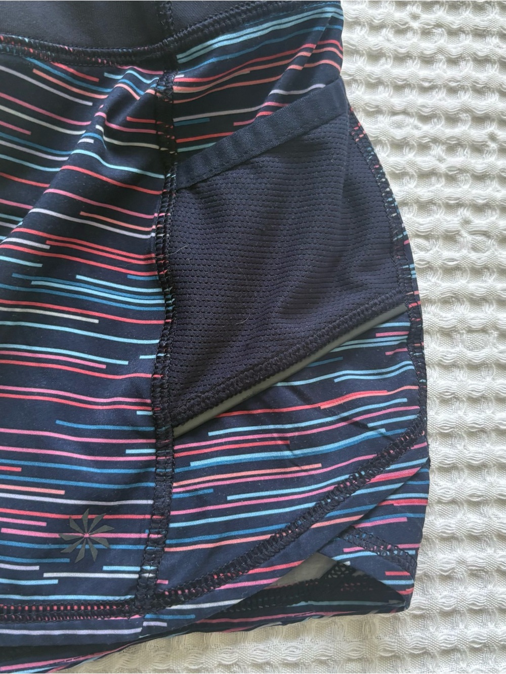 Athleta Ready Set Go Short Blue Jigsaw Stripe Graphic Print Built-In Brief: S - Picture 3 of 10
